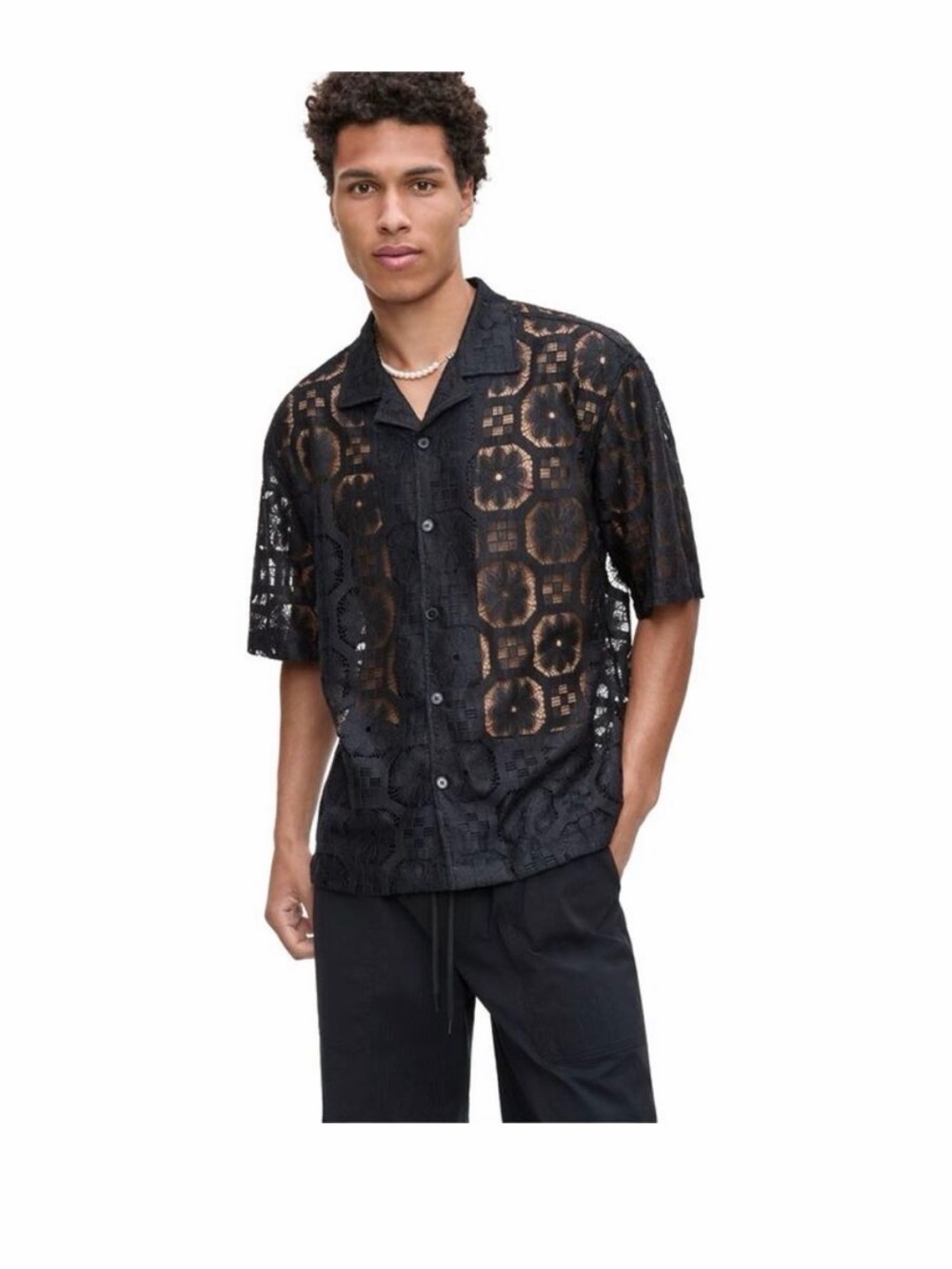 Mode of One
Men's Relaxed-Fit Textured Geometric Lace Button-Down Camp Shirt NWT